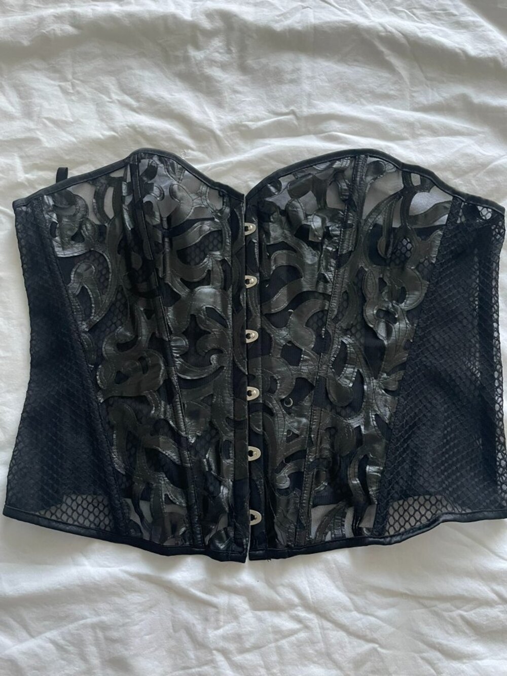 Black Lace Corset – Boned, Mesh & Floral Detail